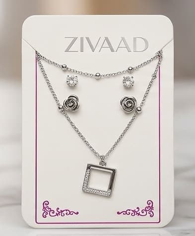 Silver Square Pendant with Matching Earrings