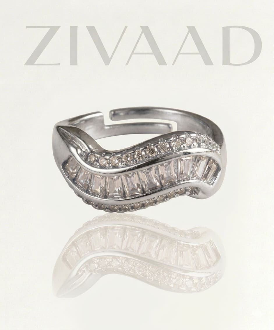 Curved Baguette Crystal Adjustable Ring