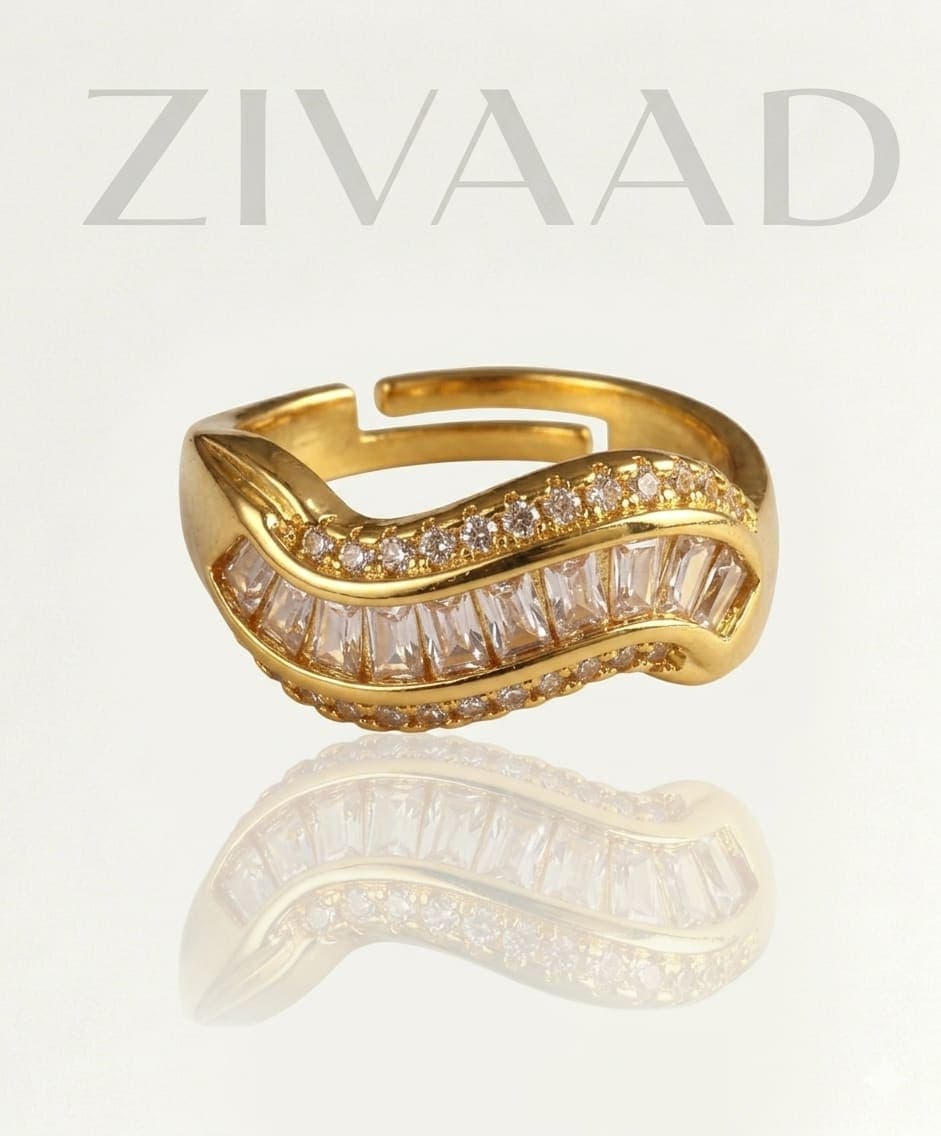 Curved Baguette Crystal Adjustable Ring